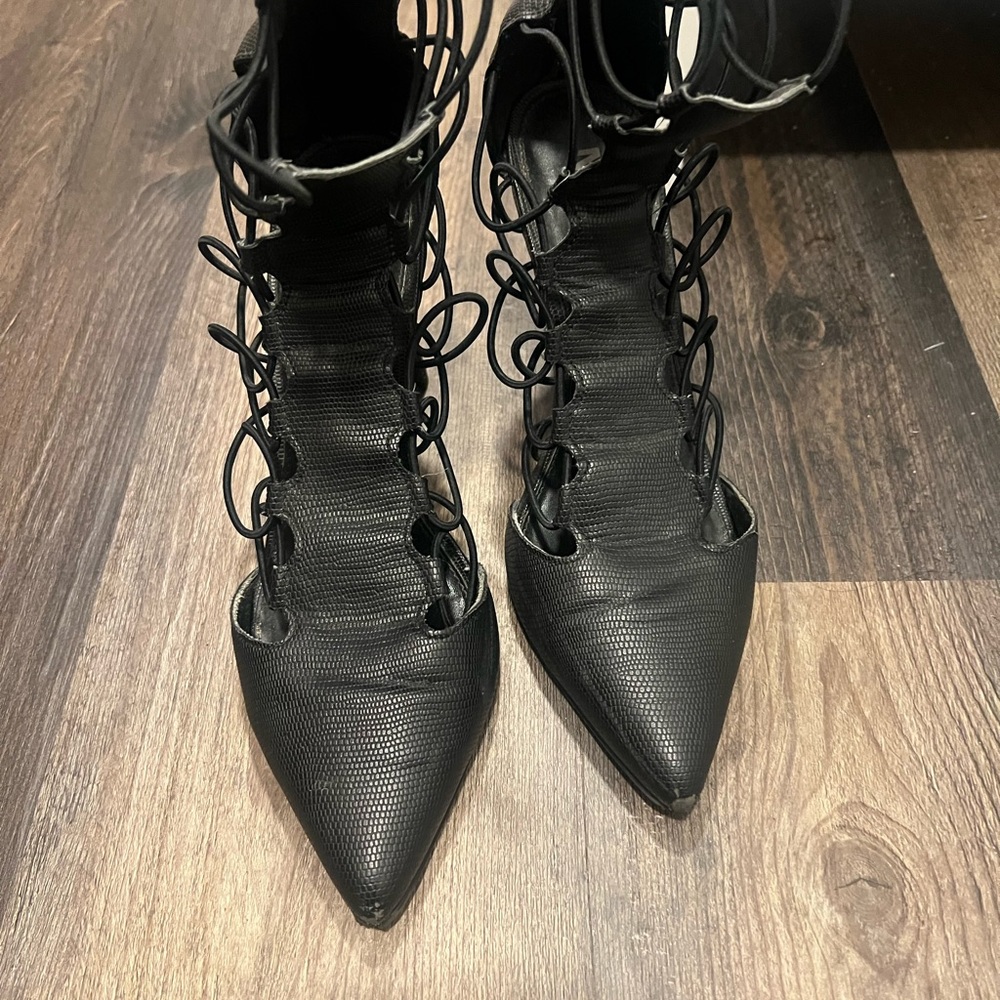 REVOLVE Black Lace-Up Heels